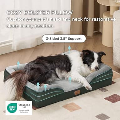 Bedsure Orthopedic Dog Beds Large Sized Dog - Washable Large Dog Cat Bed Waterproof, Comfort Dogs Couch Sofa with Washable Removable Cover, Pet Bed with Nonskid Bottom, Boreal Canopy Green, 35" - Image 5