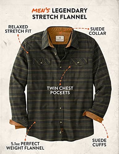 Legendary Whitetails Men's Standard Flannel Shirt Long Sleeve Button Down Relaxed Fit, Cool Army Melange, X-Large - Image 4