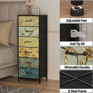 Furnulem Tall 6 Drawers Dresser, Vintage Storage Organizer Unit with Fabric Bins for Bedroom, Living Room, Closet, Nusery, Dorm, Entryway, Bedside Furniture, Sturdy Metal Frame, Wood Top - Image 8