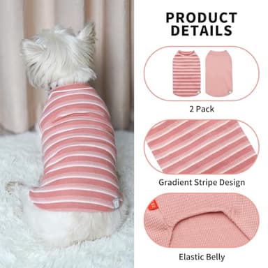 KYEESE 2Pack Waffle Dog Shirts Stretchy T-Shirts Lightweight Tank Top Sleeveless Striped Vest Breathable Pet Tee, XX-Large, Pink+Striped - Image 7