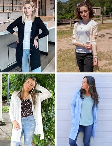 MEROKEETY Women's Open Front Lightweight Cardigan Long Sleeve Button Down Loose Outwear with Pockets, Darkgrey, M - Image 7