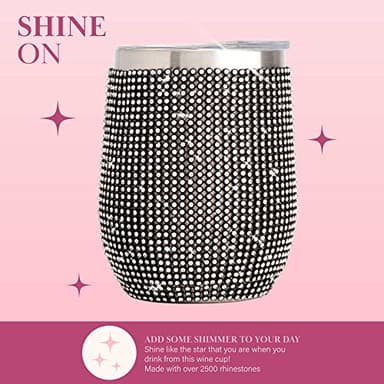 Paris Hilton Diamond Bling Wine Tumbler, Vacuum Insulated Stainless Steel with Easy Sip Lid, Bedazzled with Over 2500 Rhinestones, 12-Ounce, Black - Image 6