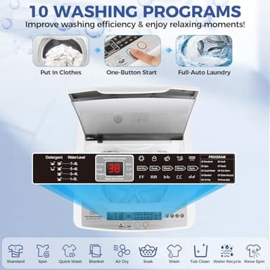 Nictemaw Portable Washing Machine 20Lbs Portable Washer Machine with Drain Pump, 2.8 Cu.ft Compact Washer with 10 Programs 8 Water Levels Small Washing Machine for Apartment, Home, Dorms, Rv - Image 3