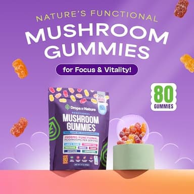 Ashwagandha Gummies and Lions Mane Mushroom Gummies Supplement - Organic - Reishi, Cordyceps, Turkey Tail, Maitake, Shitake, Chaga - Immune Defense, Boosts Cognitive Performance, Vegan, Low Carb - Image 2