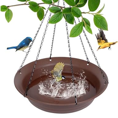 VUWEZ Hanging Bird Bath, Hanging Bird Water Feeder for Outdoors, Feeder Bowl, 1 Pack Birdbath Tray Accessories for Outside, Plastic Birdbaths Tray for Garden Patio Decoration (20", Chocolate) - Image 1