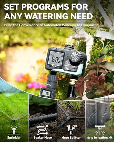 RAINPOINT Water Timer for Garden Hose - Sprinkler Timer with Brass Swivel - Rain Delay/Manual Watering/Automatic Irrigation Programmable Faucet for Yard, 2 Outlet - Image 9