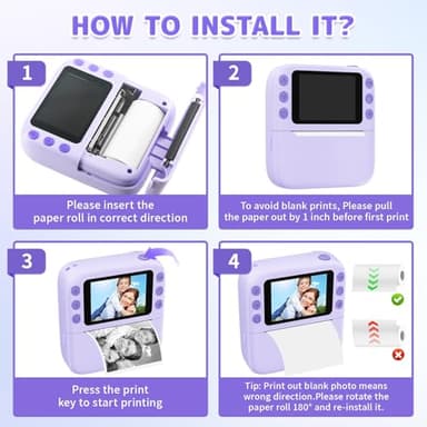 Instant Print Camera for Kids, Christmas Birthday Gifts for Girls Boys, 1080P Instant Digital Print Cameras for Toddler,Portable Toy for 4 5 6 7 8 9 10 Year Old Girl with 32GB SD Card，Purple - Image 7