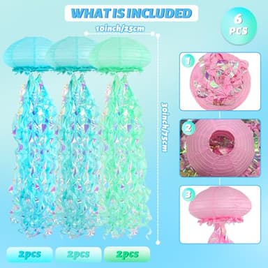 Jellyfish Paper Lanterns, under the sea party decorations, Light Blue Green Cyan Hanging Jelly Fish Lantern for Kids Birthday Decors Ocean Themed party Baby Shower Room Decorations - Image 3