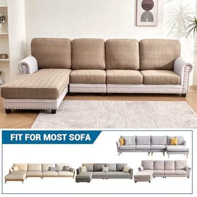 Deep Dream Sectional Couch Covers 8 Pieces, Stretch Couch Cushion Covers, L Shaped Washable Sofa Covers for Left/Right Sectional Sofa (4 Backrest Cover + 3 Seater + 1 Chaise, Brown) - Image 3