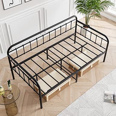 JURMERRY Metal Daybed Frame Twin Size with Steel Slats Platform Furniture,Black… - Image 6