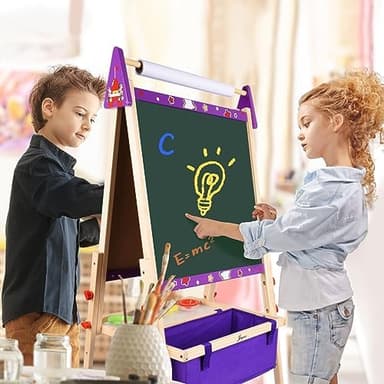 Joyooss Art Easel for Kids Easel for Toddlers,Adjustable Standing Wooden Toddler Easels Kid Whiteboard & Chalk Board Kids Dry Erase Board,Art Easel for Kid Age 2-4 4-8 9-12 Drawing Easels - Image 4
