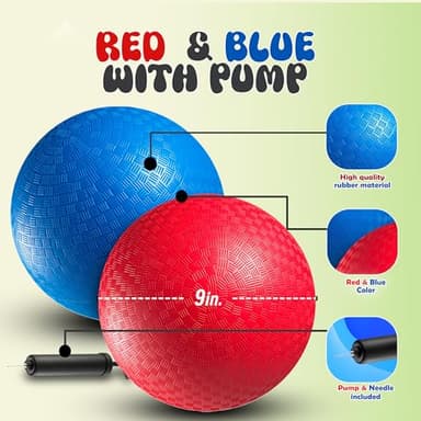 Red & Blue Kickball Set - (9 Inch) with Pump for Toddlers Kids & Adults - Indoor & Outdoor Gym Sports Toys - Fun Playground Balls for Kids Dodgeball, Four Square, PE, Games, Recess and More - Image 2