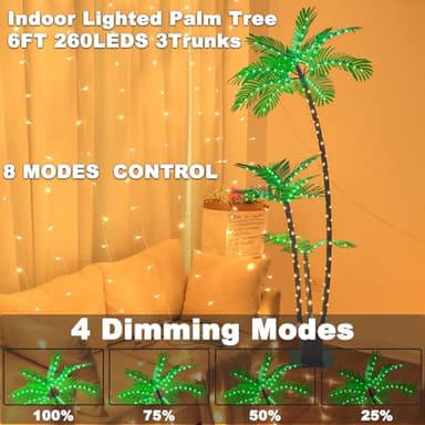 SOSHOT 6FT Lighted Artificial Palm Tree with Three Trunks and Upgraded 260 LED Lights - Outdoor/Indoor Use, Perfect for Tiki Bars, Patios, Homes, Offices, Beaches, Yards Pool and Cruise Party - Image 6