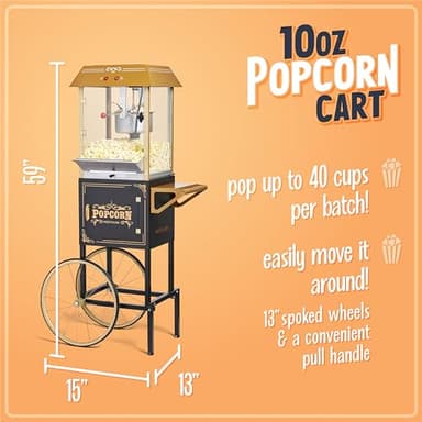 Nostalgia Popcorn Maker Machine - Professional Cart With 10 Oz Kettle Makes Up to 40 Cups - Vintage Lincoln Popper Popcorn Machine Movie Theater Style - Black - Image 3