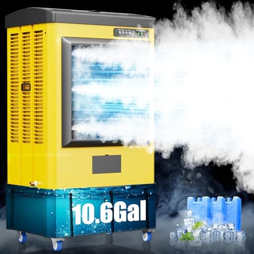 AKIRES 4800CFM Swamp Coolers,Evaporative Air Cooler for 970Sq.ft of Space,with Continuous Auto Fill,10.6-Gal Water Tank,120°Oscillation,3 Ice Packs,Cooling Fan for Outdoor,Indoor, Yellow(41IN) - Image 1