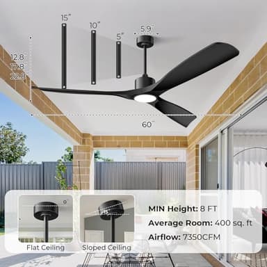 BOOSANT 60" Smart Ceiling Fan with Lights,Outdoor Ceiling Fan 3 Blade,Work with Alexa/Gg/App/Remote,3-Color Light 6-Speed Quiet Reversible DC Motor for Patio Porch Bedroom,Black - Image 7