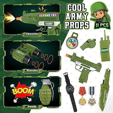 GIFTINBOX Army Costume for Kids, 15PCS Soldier Military Costume Dress Up Role Play Set with Army Accessories, Halloween Costumes for Boys Kids 3-13, Halloween Birthday Gift for Kid - Image 3