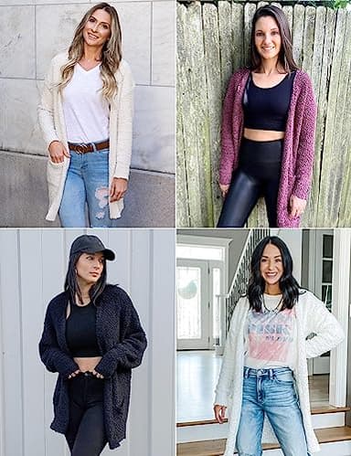 MEROKEETY Women's 2025 Winter Long Sleeve Soft Chunky Knit Sweater Open Front Cardigan Outwear Coat Black - Image 8