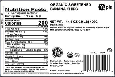 Yupik Organic Sweetened Dried Banana Chips, 14.1 Oz, Gluten-Free, Kosher, Non-GMO, Vegan, Sliced Dried Fruits, Lightly Sweetened, Crunchy Snacks, Ideal for Baking & Topping - Image 2