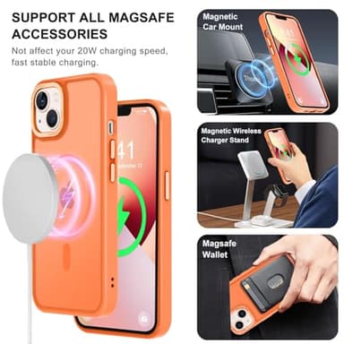 Thomo Strong Magnetic for iPhone 13 Case & iPhone 14 Case [Compatible with Magsafe] Translucent Matte Slim Shockproof Women Girl Anti-Fingerprint Protective Case for iPhone 14/13 6.1", Orange - Image 2
