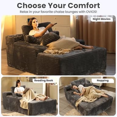 ovios 67'' Chaise Lounge Chair Indoor, Oversized Upholstered Sofa Bed, Sleeper Couch Reading Chairs Fluffy Plush Faux Fur Cloud Sofas Couches for Living Room, Grey - Image 3