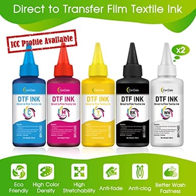 CenDale Premium DTF Ink 600ML- DTF Transfer Ink for PET Film, Refill for DTF Printers Epson ET-8550, XP-15000, L1800, L805, R1390, R2400, Heat Transfer Printing Direct to Film (100ml x 6, CMYK Wh) - Image 2