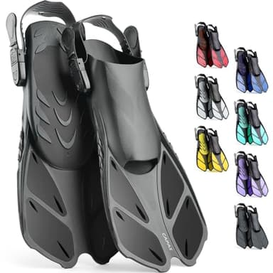 CAPAS Snorkel Fins, Swim Fins Travel Size Short Adjustable for Snorkeling Diving Adult Men Women Kids Open Heel Swimming Flippers - Image 1