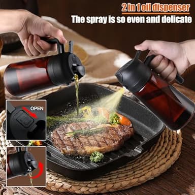 LUTITASD Olive Oil Sprayer for Cooking 2 in 1 - Oil Dispenser with Spray and Pour, 16oz/470ml Brown Oil Spray Bottle for Kitchen, Air Fryer, Salad, BBQ (Black) - Image 2