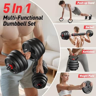 Adjustable Dumbbell Set, 70lbs Free Weights with Upgraded Nut, 4 in 1 Weight Set Used as Kettlebells, Barbell, Push Up Stand, Fitness Exercise for Home Gym Suitable for Men/Women - Image 2
