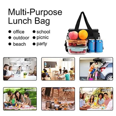 Femuar Reusable Lunch Box for Men/Women - Insulated Lunch Bag Leakproof Lunchbox for Work Office Picnic Beach - Freezable Lunch Cooler Bag with Adjustable Shoulder Strap - Black - Image 7