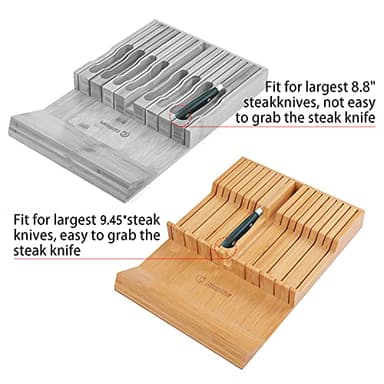 Utoplike In-drawer Knife Block Bamboo Kitchen Knife Drawer Organizer Large, Handle Steak knife Holder without Knives, Fit for 16 Knives and 1 Sharpening Steel (Knives & Sharpening Not Included) - Image 5