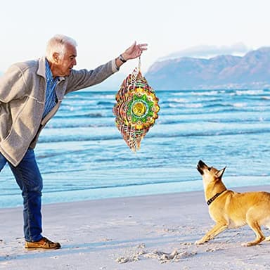 FONMY Mandala Wind Spinner w/Crystal Ball-Romatic Flower 3D Stainless Steel Hanging Spinners Worth Gift Christmas Decoration Indoor/Outdoor Garden Décor Kinetic Yard Art 12 Inches Wind Sculpture - Image 6