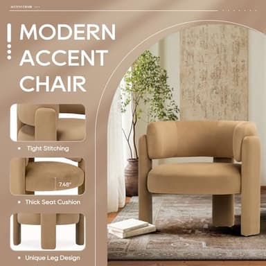 COLAMY Modern Velvet Accent Chair, Upholstered Barrel Chair, Comfy Side Arm Chair with 3 Legs for Living Room, Bedroom, Reading, Khaki - Image 4