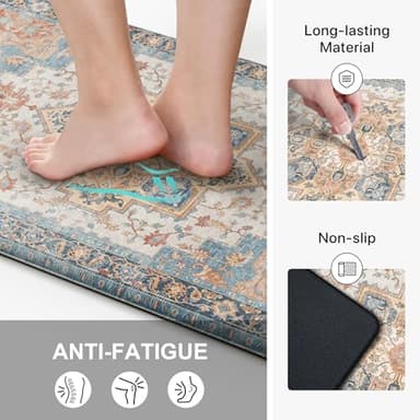 GENIMO Kitchen Mats for Floor 2PCs, Washable Anti Fatigue Mat for Cushioned, 17.3"x47"+17.3"x30", Waterproof Kitchen Rugs, Non Slip Comfort Standing Mat Rug for Home, Sink, Laundry, Blue&Salmon - Image 4