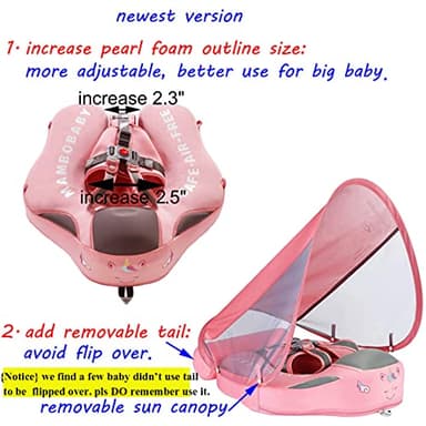 Mambobaby Float with Canopy Size Improved Non Inflatable Infant Baby Pool Float Smart Mambo Float Swim Trainer Add Tail Baby Swim Float Mambo Baby Float Solid Air Free Water Waist Swimming Ring - Image 6