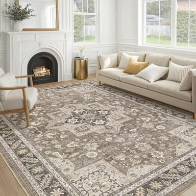 Vintage Living Room Area Rug 12x15 - Large Soft Washable Oriental Traditional Distressed Farmhouse Rugs for Bedroom - Indoor Floor Accent Carpet for Home Office House Decor - Brown - Image 1
