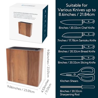 KITCHENDAO XL Acacia Wood Universal Knife Block with Slots for Scissors and Sharpening Rod, Safe, Space Saver Knives Storage Stand Display without Knives, Unique Slot Design to Protect Blade - Image 5