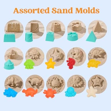 Sloosh Beach Sand Toys Set - Dump Truck Car Toy with Sand Molds for Toddlers Outdoor Play, Collapsible Foldable Buckets Mesh Bag Shovels Castle Animal Mold Sets, Kids Ages Sandbox Toys (Animals) - Image 7