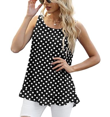 Jouica Women's Sleeveless Chiffon Tank Top Double Layers Casual Flowy Tank Tops,Black Dot,X-Large - Image 1