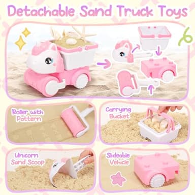 Tagitary Beach Toy Unicorn Sand Toys for Kids,Sand Castle Toys for Beach with Mesh Bag,Sand Shovels,Castle Sand Kits,Sifters,Unicorn Watering Can and Truck,Beach Essential Outdoor Toys for Kids - Image 3