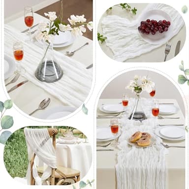 6 Pack White Cheesecloth Table Runner 10FT Long Boho Gauze Table Runner Rustic Sheer Runner for Wedding Bridal Baby Shower Birthday Party Table Decor Thanksgiving Christmas Decorations - Image 6