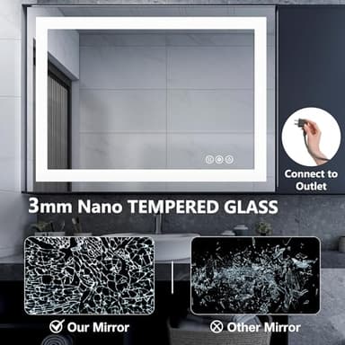 DUMOS 28"x 20" LED Bathroom Mirror with Lights, Dimmable Anti-Fog Front Lit Backlit Lighted Wall Mounted Rectangle for Vanity Makeup Memory Function Tempered Glass Shatter-Proof Horizontal&Vertically - Image 7
