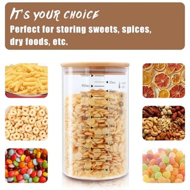 Datttcc 33 oz Glass Food Storage Containers with Bamboo Lids, Glass Canisters with Airtight Lids for Kitchen and Storage, Glass jars for Sugar,Pasta, Flour,Coffee Bean,6 Pack - Image 7