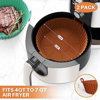 ME.FAN Air Fryer Silicone Liners for 4 to 7 QT [2 Pack] Reusable Air Fryer Basket with Handles & HolesLight Grey+Dark Orange - Image 2
