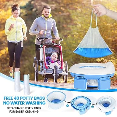 Orzbow Portable Potty Training Toilet for Boys and Girls with Storage Bag - Foldable Travel Potty Chair, Toddler Potty Seat for Indoor and Outdoor, Easy to Clean, Includes Free 40pcs Travel Bags, Blue - Image 5