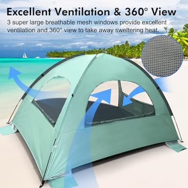 WhiteFang Beach Tent Anti-UV Portable Sun Shade Shelter for 3 Person, Extendable Floor with 3 Ventilating Mesh Windows Plus Carrying Bag, Stakes and Guy Lines (Mint Green) - Image 4
