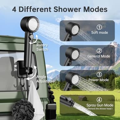 IGRL Portable Shower - 8000mAh Rechargeable Camping Shower Pump with Bath Sponge, 4 Spray Modes, IPX8 Waterproof, Ideal for Outdoor Camping, Travel, Car Washing, Pet Bathing, and Watering Plants - Image 5