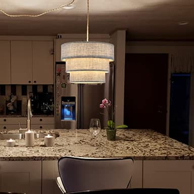 XININSUN 3-Tier Drum Plug in Pendant Light,Hanging Lamp with Dimmable Switch 15ft Hemp Rope Cord, Hanging Lights Fixture with Plug in Cord Plug in Chandelier for Bedroom Dining Room Entryway... - Image 5