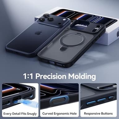 CASEKOO for iPhone 17 Pro Case with Magnetic Ring Stand [Camera Protection][Military Drop Protection][Fit for MagSafe] Translucent Matte Slim Phone Cover for iPhone 17 Pro Case 6.3", Black - Image 9