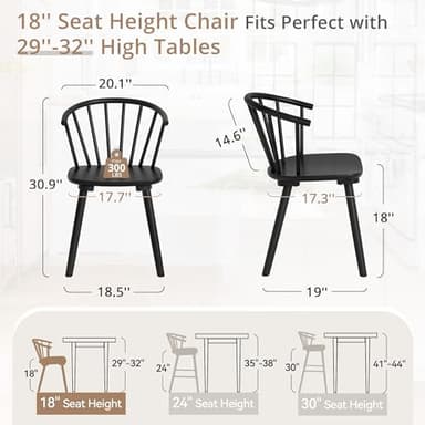 LUE BONA Black Dining Chairs Set of 4, Farmhouse Wood Dining Chairs with Semicircular Backrest, Spindle Dining Chair for Kitchen and Dining Room, 18 Inch - Image 2